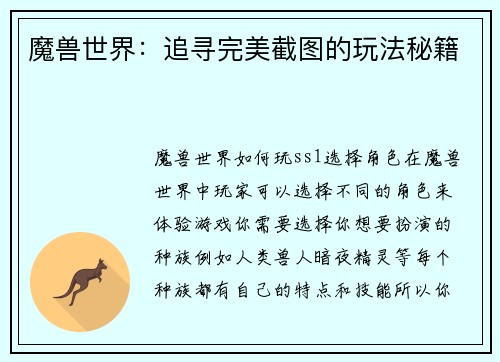 魔兽世界：追寻完美截图的玩法秘籍